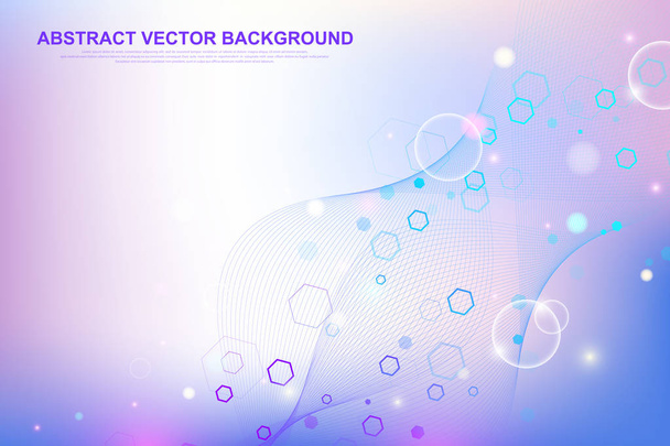 Abstract hexagonal background with waves. Hexagonal molecular structures. Futuristic technology background in science style. Graphic hex background for your design. Vector illustration - Вектор,изображение
