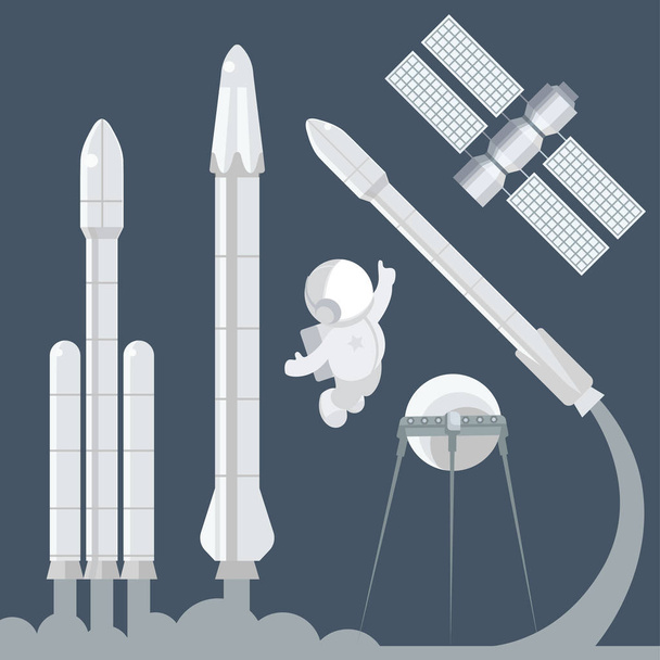 Vektor képek témája a tér. Űrhajósok és űrhajósok rakéták és csillagok. Jó képek, dekoratív munkák tervezésére. - Vektor, kép