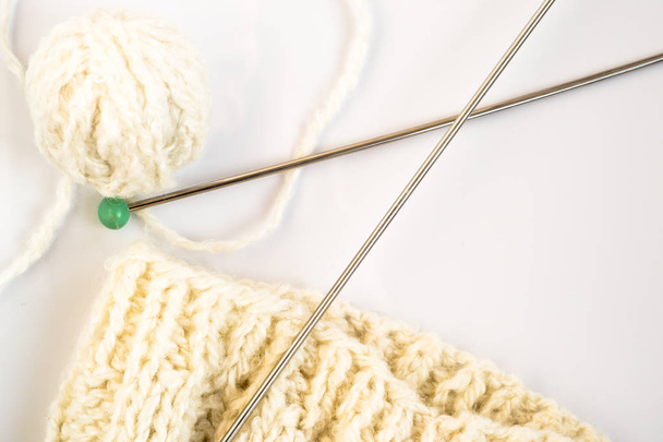 Skein of wool and knitting needle isolated on white background - Photo, image