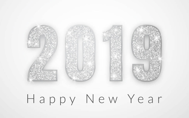 新年あけましておめでとうございます、2019 年銀の数値ベクトル イラスト、グリーティング カードのデザイン. - ベクター画像