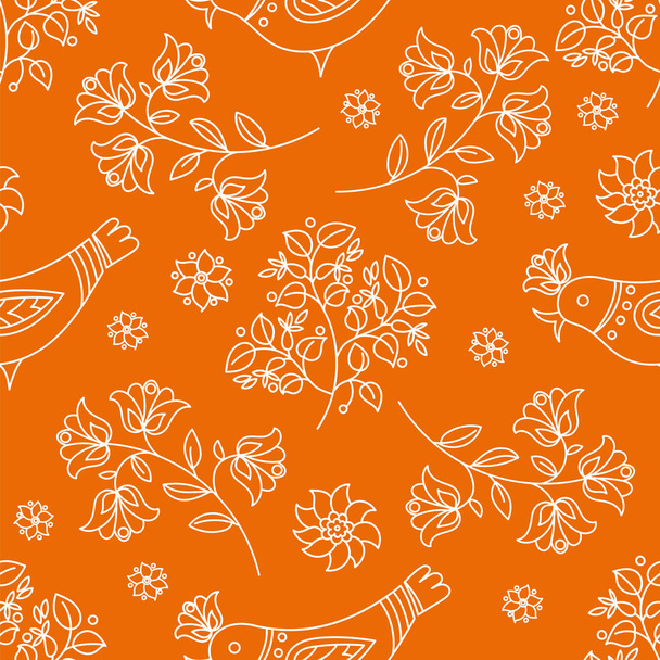 FOLK ORANGE Decorative Folk Ornament Seamless Pattern Color Vector Illustration Set for Fabric And Textile Print - Διάνυσμα, εικόνα