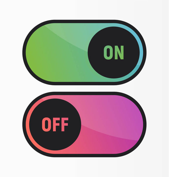 Bright neon gradient color On and Off toggle switch button. Flat icon for On and Off switch. Vector graphic design element.  - Vettoriali, immagini