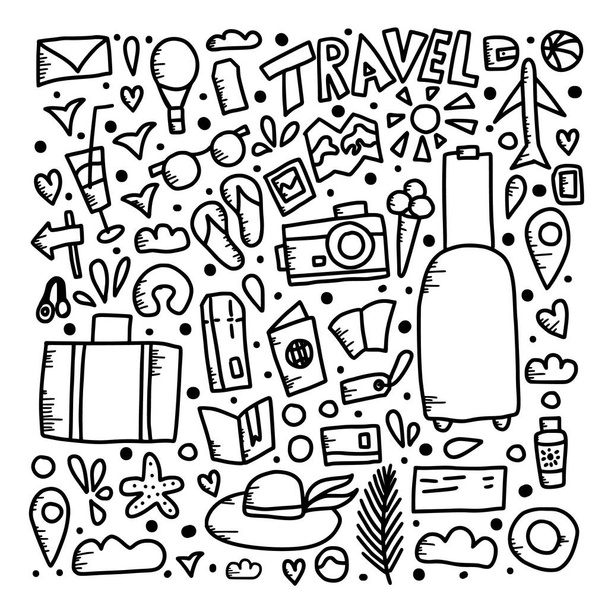 Set of travel doodle symbols in vector. - Vektor, Bild