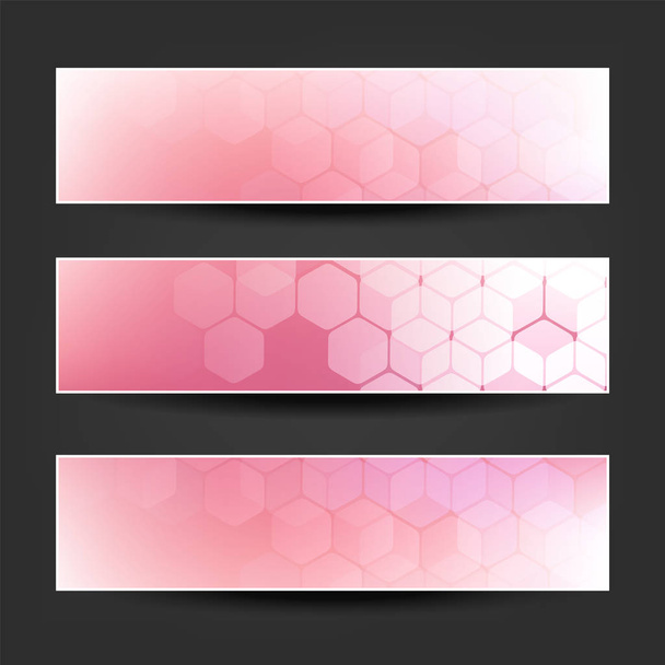 Σετ ροζ, Μπορντώ και μωβ οριζόντια Banner σχέδια με γεωμετρικό σχέδιο - Διάνυσμα, εικόνα