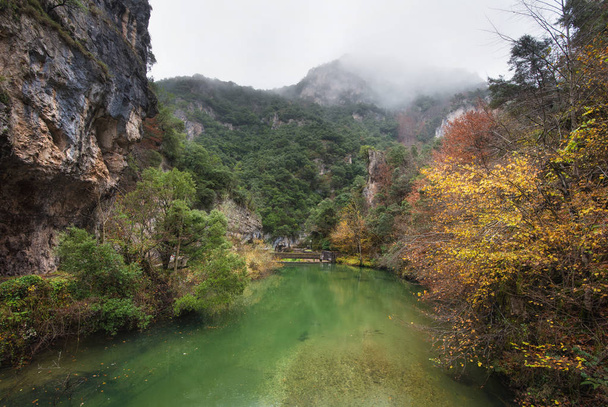 Autumn landscape, river in Somiedo natural park, Asturias, Spain. - Photo, Image