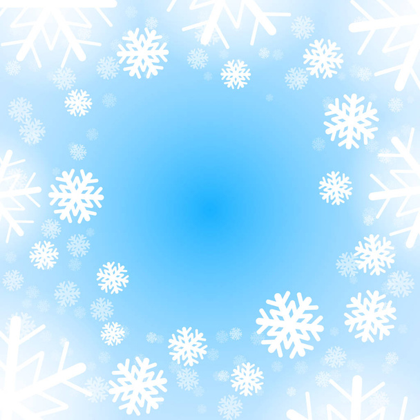 Αφηρημένη Χριστούγεννα φόντο με λευκό νιφάδες χιονιού σύνορα και αντίγραφο χώρο στο κέντρο. Εικονογράφηση διανύσματος.  - Διάνυσμα, εικόνα