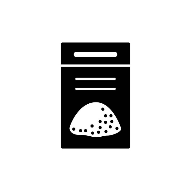 Чорно-біла векторна ілюстрація горщика ґрунту та мульчі. Плоский значок компостної упаковки або перліт гранули для домашніх рослин. Ізольований об'єкт на білому тлі
 - Вектор, зображення