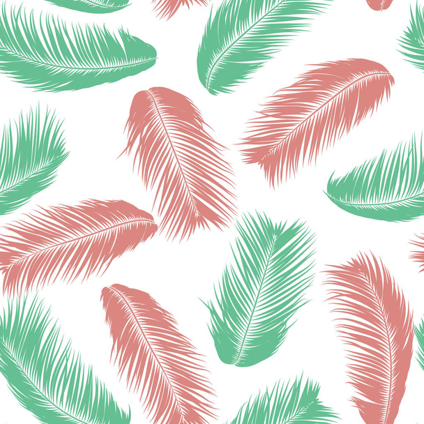 Trooppiset palmun lehdet. Vektorin saumaton kuvio. Yksinkertainen siluetti kookos lehtiä luonnos. Kesäkukan tausta. Taustakuva eksoottisia palmun lehtiä tekstiili, kangas, kangas suunnittelu, Tulosta, Laatta
 - Vektori, kuva