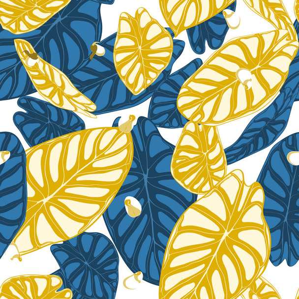 Varrat nélküli dzsungel minta. Vektor Tropic levelek akvarell stílusú. Stilizált növények Alocasia háttér. Kézírásos egzotikus lombozat. Varrat nélküli trópusi mintát szövet-textil, ruha Design,. - Vektor, kép
