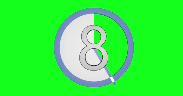 Een animatie van een horloge met nummers van tien naar nul op de achtergrond van een groene chroma. - Video