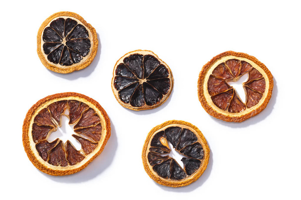 Dried Citrus chips or dry slices, top view - Fotoğraf, Görsel
