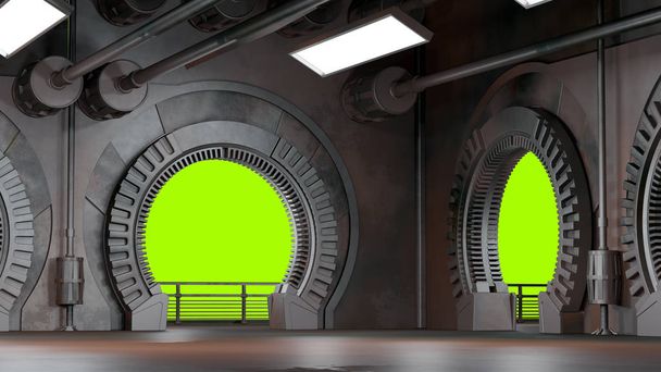 Spaceship futuristic interior with window view.3D rendering - Photo, Image