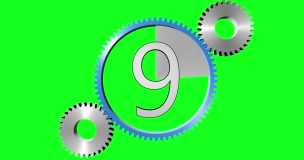 A fogaskerekek a számok 10-0-a zöld chroma háttérben animáció. - Felvétel, videó