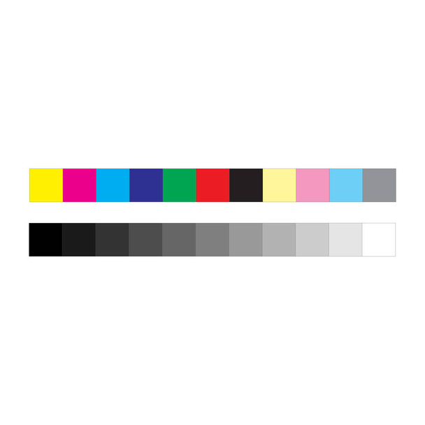 CMYK-pers markeert kleur en grijswaarden bar, vectorillustratie geïsoleerd op witte achtergrond - Vector, afbeelding