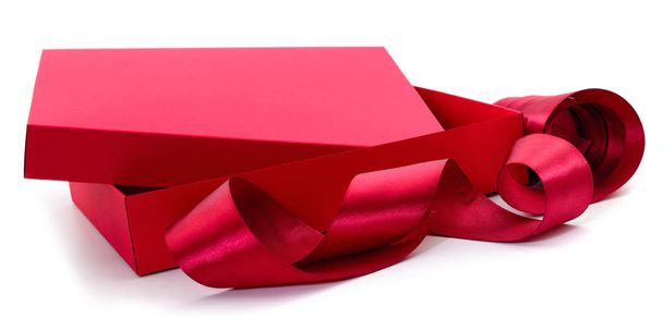 Red gift box with red ribbon isolated on white color background - Foto, Imagem