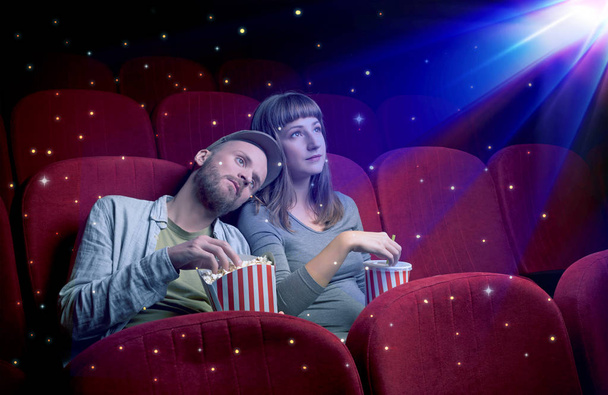 Lovely couple watching 3D movie - Фото, изображение