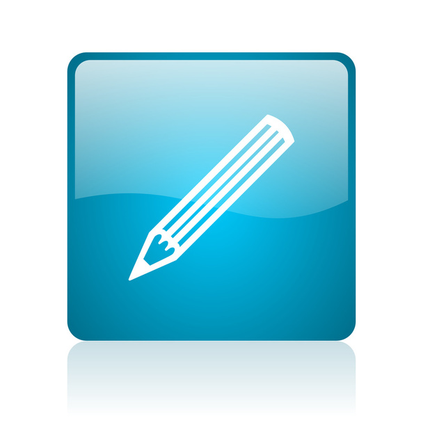 pencil blue square web glossy icon - Photo, Image