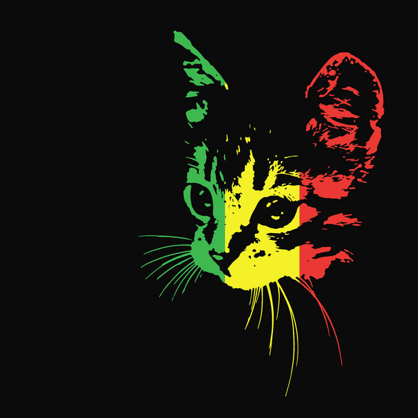 Silhueta de um gato em um fundo preto. Rastafari. Ilustração vetorial
 - Vetor, Imagem
