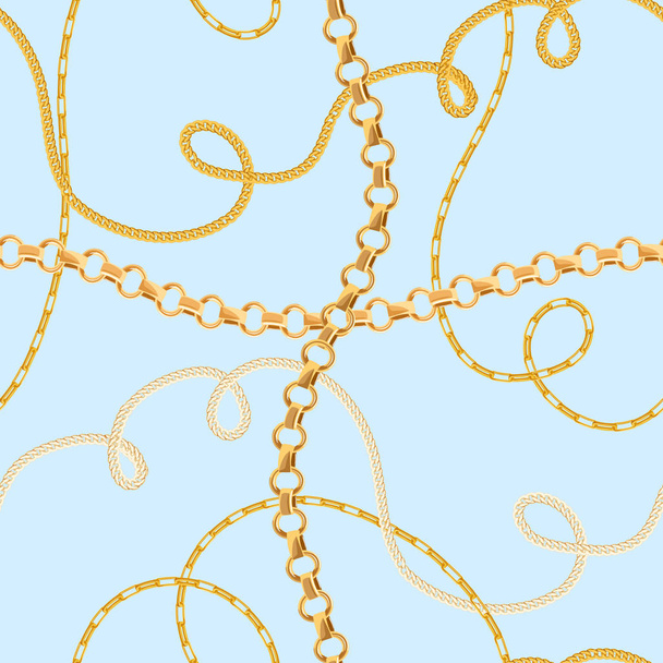Golden Chains Seamless Pattern. Fashion Background of Gold Links. Fabric Design with Jewelry Chain for Textile, Wallpaper. Vector illustration - Vector, imagen