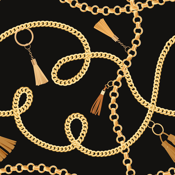 Mode naadloze patroon met gouden kettingen. Stof Design achtergrond met ketting, metalen accessoires en sieraden voor Wallpapers, Prints. Vectorillustratie - Vector, afbeelding