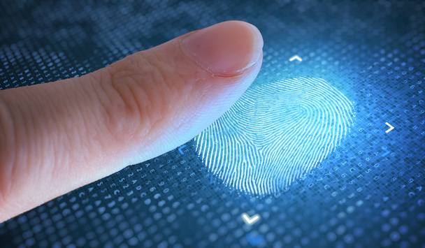 Biometric and security concept. Scanning fingerprint from finger. - Photo, Image