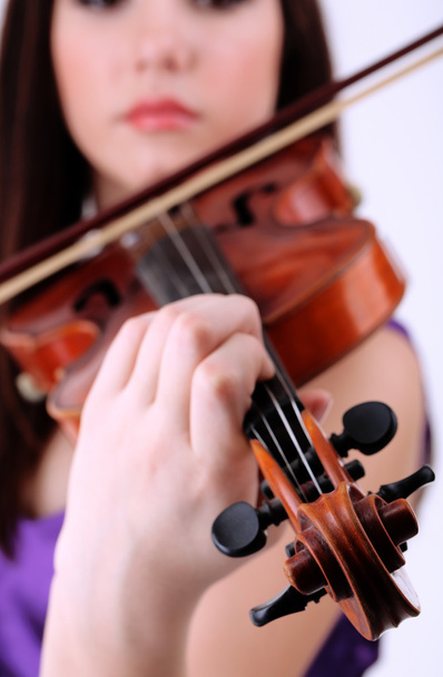 Beautiful young girl with violin, close up - Фото, зображення