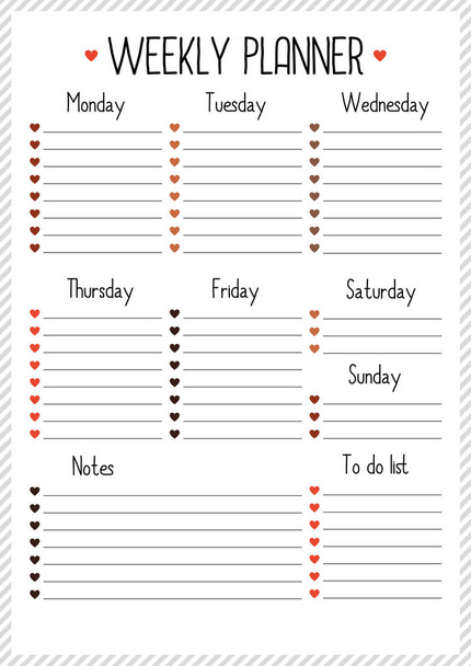 Εβδομαδιαίο planner για για το ημερολόγιο, το Σημειωματάριο. Εκτυπώσιμη εικονογράφηση διάνυσμα planner Α4 - Διάνυσμα, εικόνα