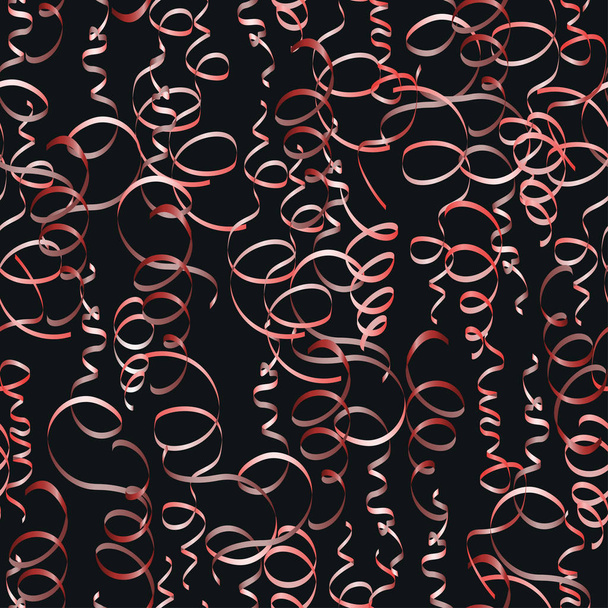 Red serpentine on black. Luxurious tinsel elements. Holiday backdrop. Vector illustration - Vecteur, image