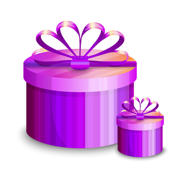 zwei violette Geschenkboxen, Geschenke isoliert auf weißem Hintergrund. Vektorillustration. Kollektion für Geburtstag, Weihnachten - Vektor, Bild