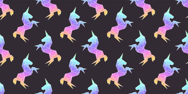 Unicorn rainbow in geometry origami polygonal Style pattern - Vector, Image