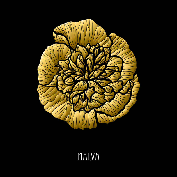 Decorative malva flower, design element. Can be used for cards, invitations, banners, posters, print design. Golden flowers - Vektor, Bild