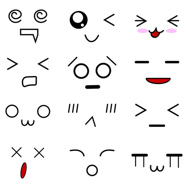 Sammlung von Cartoon-Gesichtern. Emoticons im Anime-Stil. Vektor-Illustration von Emotionen für Ihr Design, Spiel, Karte. - Vektor, Bild