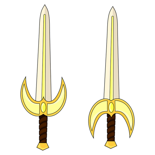 Two Variant of Cartoon Holy Sword isolated on white backround. Medieval Weapon. Knight Equipment. Vector illustration for Your Design, Game, Card, Web. - Vector, Image