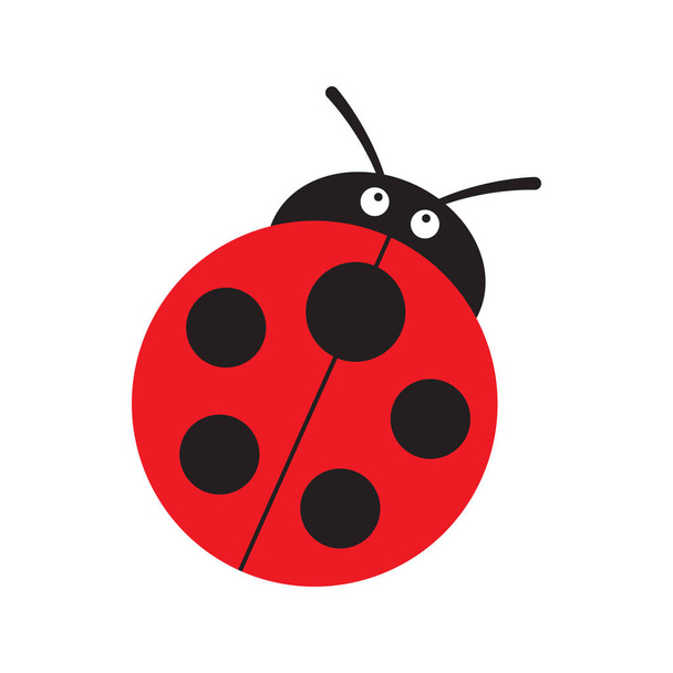 Ladybug ή πασχαλίτσα διανυσματική γραφική απεικόνιση, απομονωμένη. Χαριτωμένο απλό επίπεδο σχεδιασμό του μαύρου και κόκκινου σκαθαριού κυρία. - Διάνυσμα, εικόνα