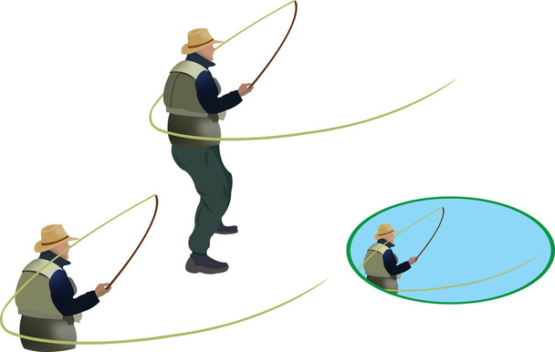 figures of fishermen in various fishing positions - Vector, Image