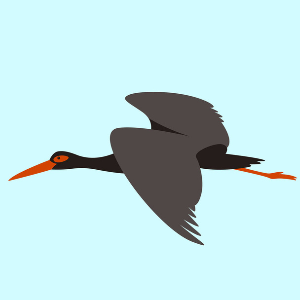 black heron flying , vector illustration , flat style - Vector, Image