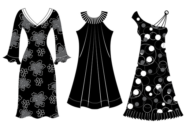 Frau dresses.vector schwarze Silhouetten der Kleidung isoliert auf wh - Vektor, Bild
