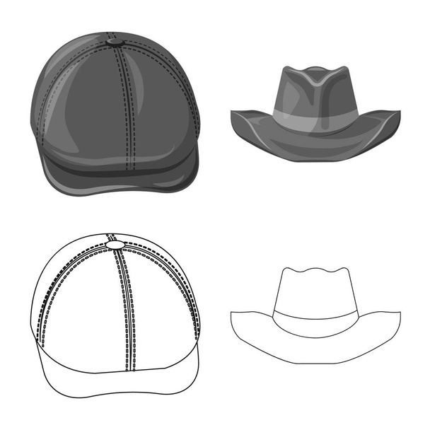 Vector design of headgear and cap logo. Collection of headgear and accessory vector icon for stock. - Vetor, Imagem