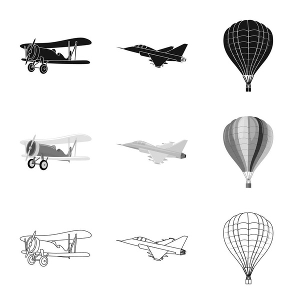isoliertes Objekt von Flugzeug und Transportlogo. Set von Flugzeug und Himmel Aktiensymbol für Web. - Vektor, Bild