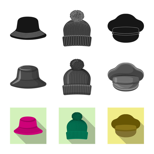 Vector design of headgear and cap icon. Collection of headgear and accessory vector icon for stock. - Vector, Image