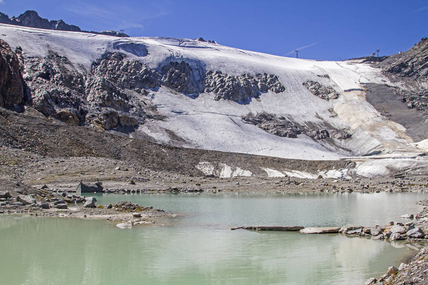 The greenish glacier lake lies at the foot of the Rettenbachferner at the end of the Oetztal glacier road - Photo, image