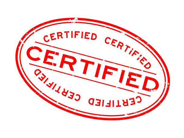 Grunge červené certifikované slovo oválný gumové razítko na bílém pozadí - Vektor, obrázek