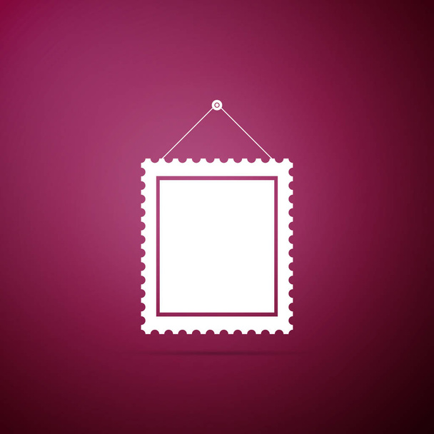 Obdélníkový rámeček visící na zdi ikonu izolované na fialovém pozadí. Plochý design. Vektorové ilustrace - Vektor, obrázek