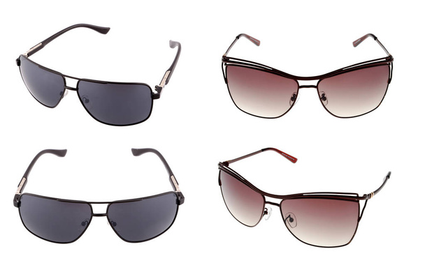 Different glamorous sunglasses isolated on white background. se - Photo, image