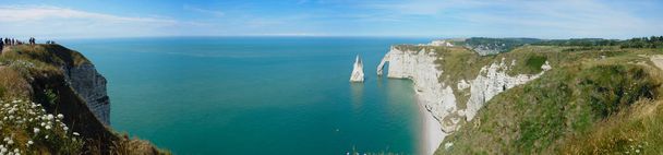 Panoramic view of the cliffs and needle of Etretat in Normandy, France - Photo, Image