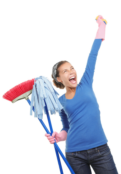 Feliz casa mujer de limpieza
 - Foto, Imagen