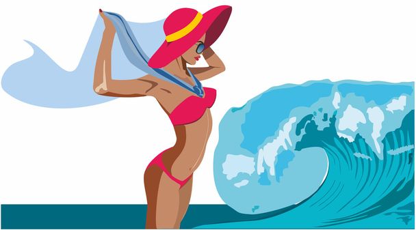 girl and a wave - Vector, Image
