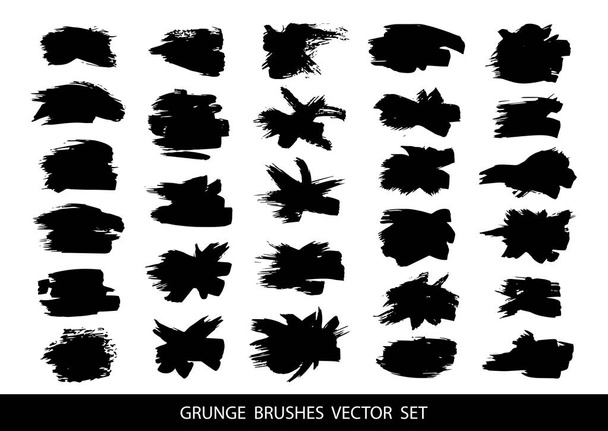 Set of black paint, ink brush strokes, brushes, lines. Dirty artistic design elements, boxes, frames for text. Vector illustration. - Vector, Image