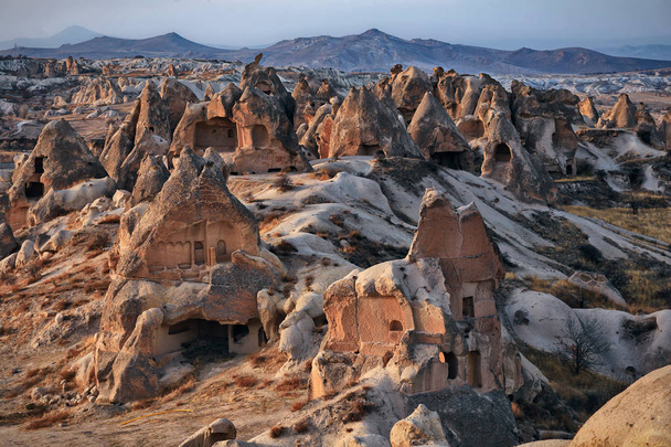 Rock formations in the Swords Valley close to the city of Goreme in Cappadocia, Turkey - Photo, Image