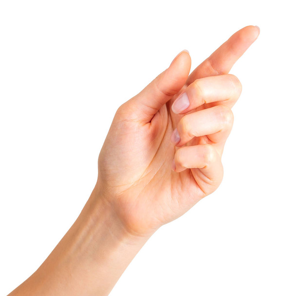 Woman hand with the index finger pointing up - Photo, Image